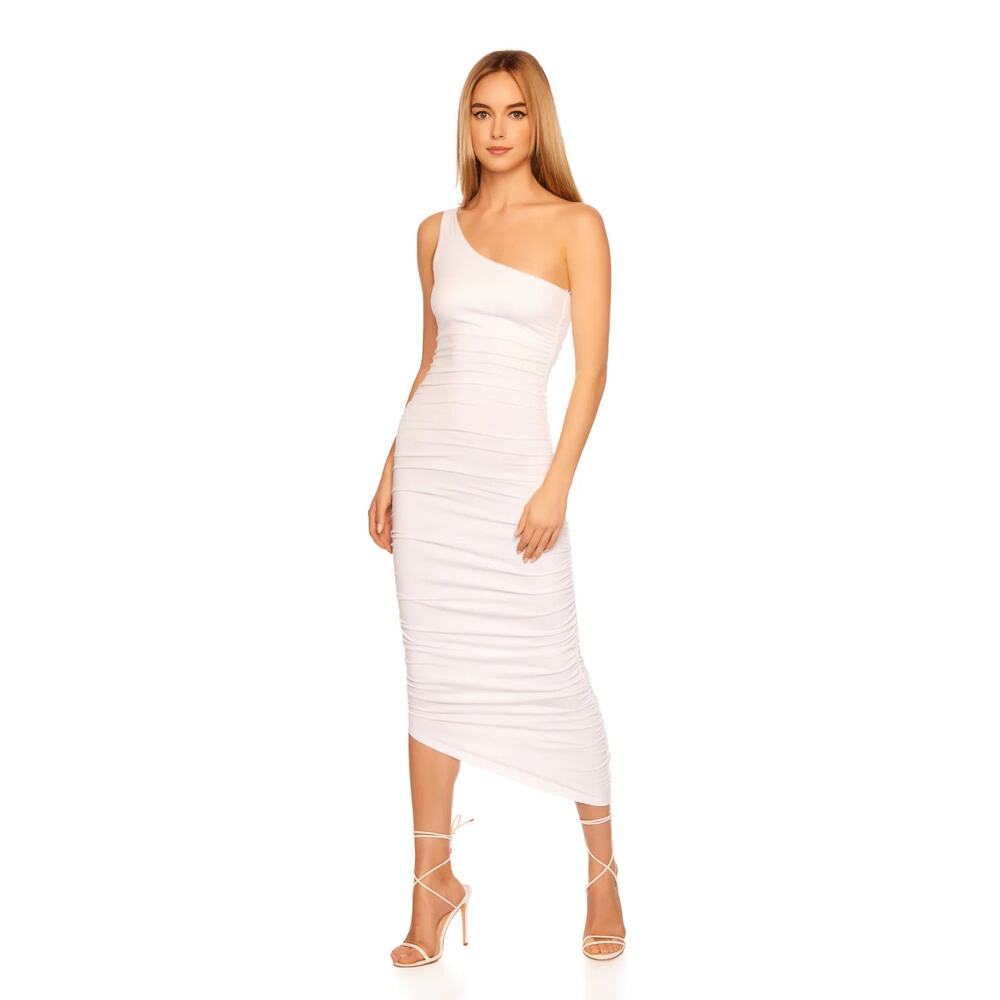 NWOT Susana Monaco One-Shoulder Ruched Midi-Dress White Size S Small